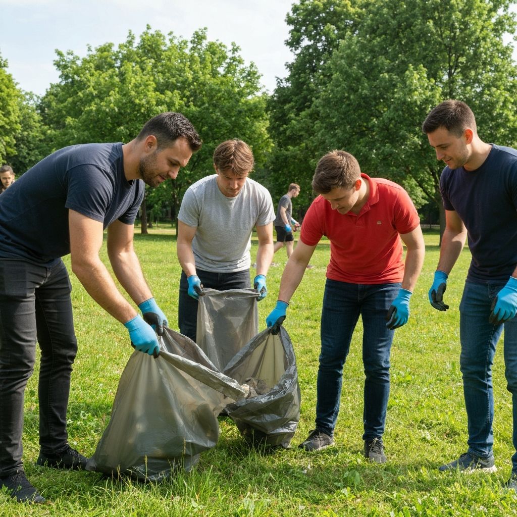Volunteers cleaning up in park